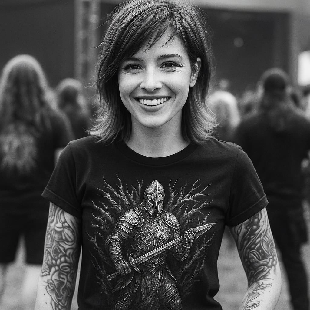 Weiblicher Metalhead auf einem Konzert.