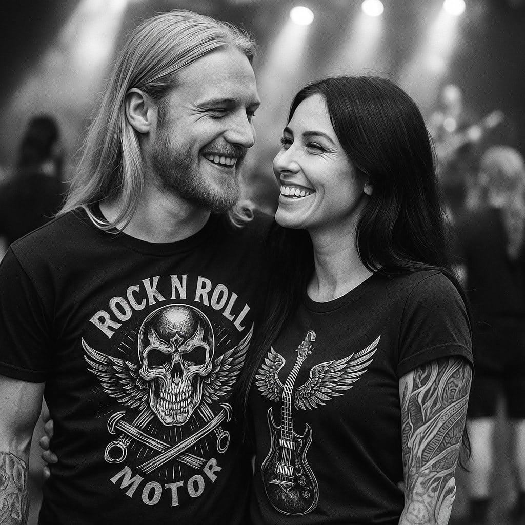 Ein verliebtes Pärchen bei einem Konzert vor der Bühne.